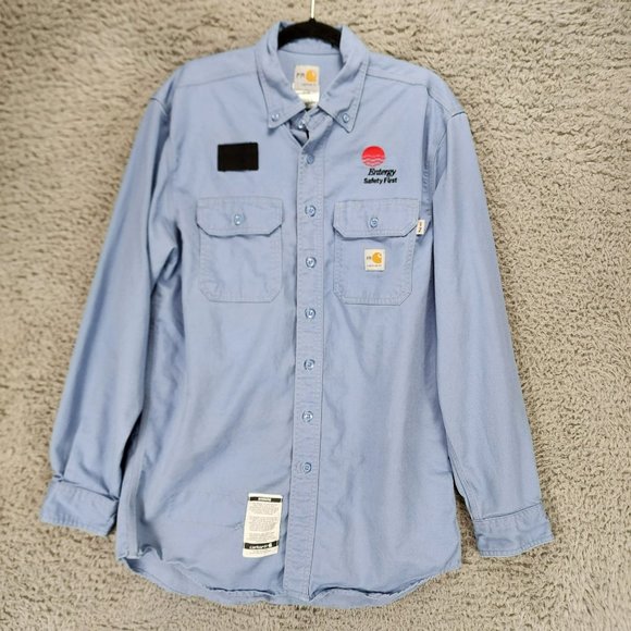 Carhartt Other - Carhartt Shirt Mens Medium FR Blue Cotton Blend Long Sleeve Button Up Entergy